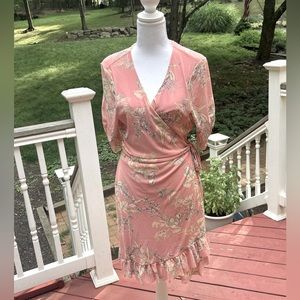 Lovely Pink Victorian Floral Wrap Dress XL